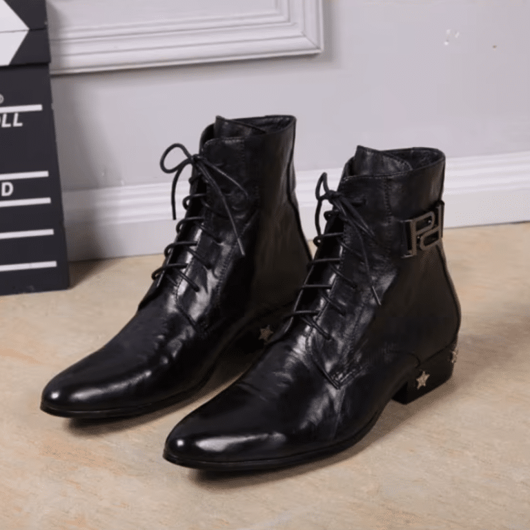 Bottines cowboy homme cuir talon étoiles (1)