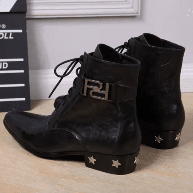 Bottines cowboy homme cuir talon étoiles (2)