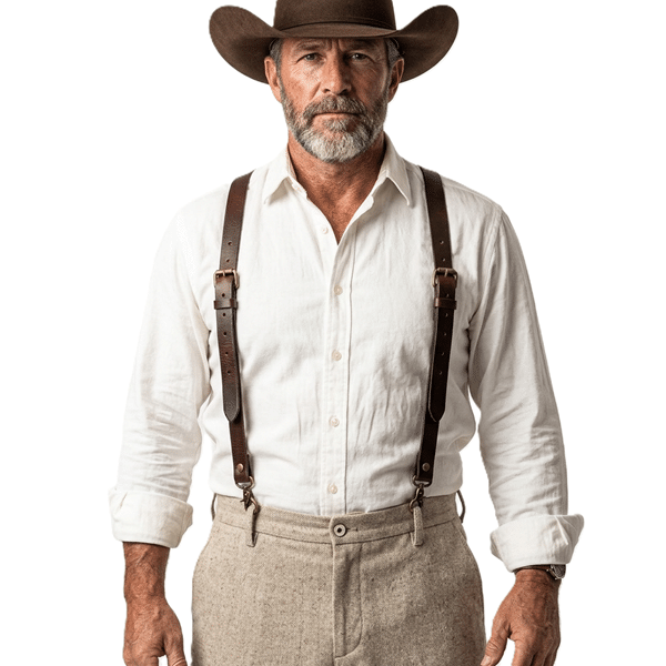 Bretelles cowboy vintage en cuir à mousquetons (4)