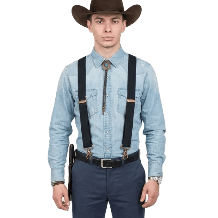 Bretelles homme cowboy élastiques noires à mousquetons