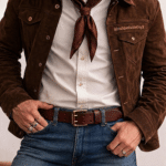 Ceinture cowboy cuir bordeaux double ardillon. Robuste, maintien renforcé, boucle laiton vintage, idéale pour un style western durable et authentique (4)