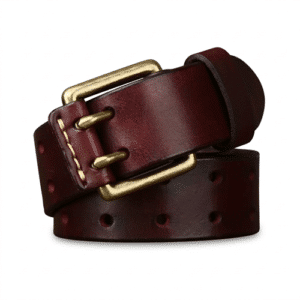 Ceinture Cowboy Cuir Bordeaux Double Ardillon Boucle Laiton