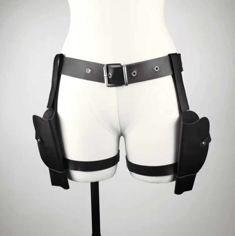 Ceinture cowboy double holster cuisse en cuir synthétique (4)