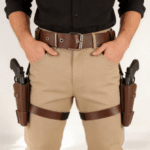 Ceinture cowboy double holster cuisse en cuir synthétique