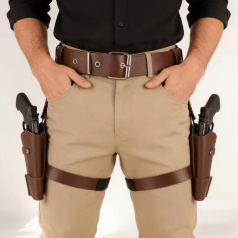 Ceinture cowboy double holster cuisse en cuir synthétique