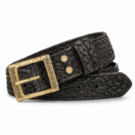Ceinture cowboy en cuir épais noir faite main boucle dorée (1)