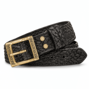 Ceinture cowboy en cuir épais noir faite main boucle dorée