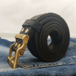 Ceinture cowboy en cuir épais noir faite main boucle dorée (4)