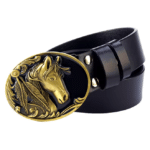 Ceinture cuir boucle cheval doré western (1)