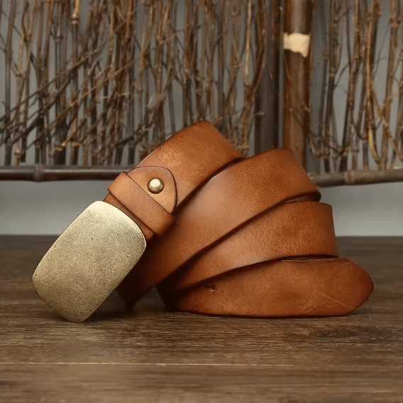 Ceinture cuir et laiton brut western (2)