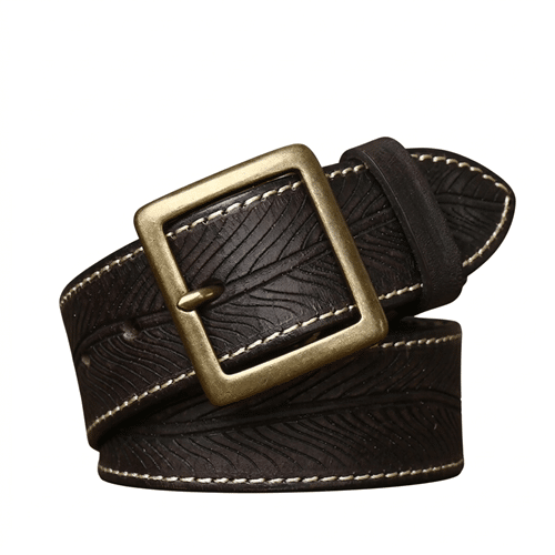 Ceinture cuir femme motif feuille boucle laiton (1)