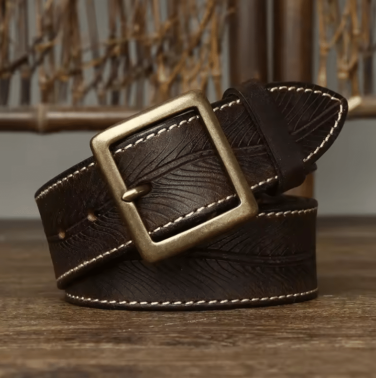 Ceinture cuir femme motif feuille boucle laiton (2)