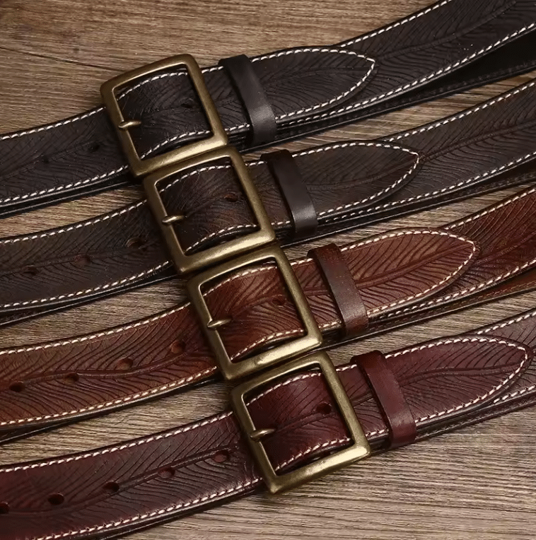 Ceinture cuir femme motif feuille boucle laiton (4)