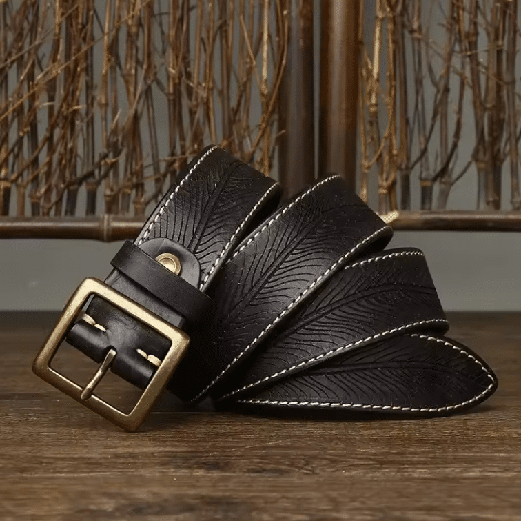 Ceinture cuir femme motif feuille boucle laiton (5)