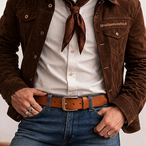 Ceinture western cuir boucle classique laiton Vintage (2)