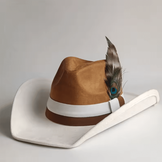 Chapeau cowboy bicolore avec plume (1)