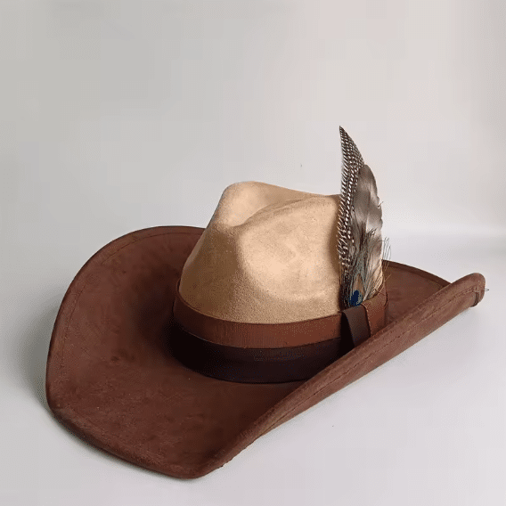 Chapeau cowboy bicolore avec plume (4)