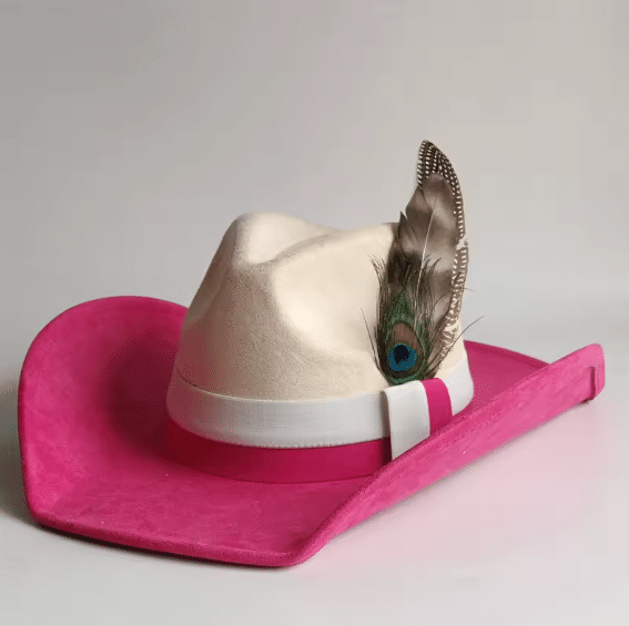 Chapeau cowboy bicolore avec plume (6)
