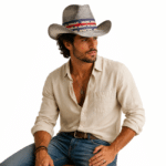 Chapeau cowboy blanc gris bandeau étoiles (1)