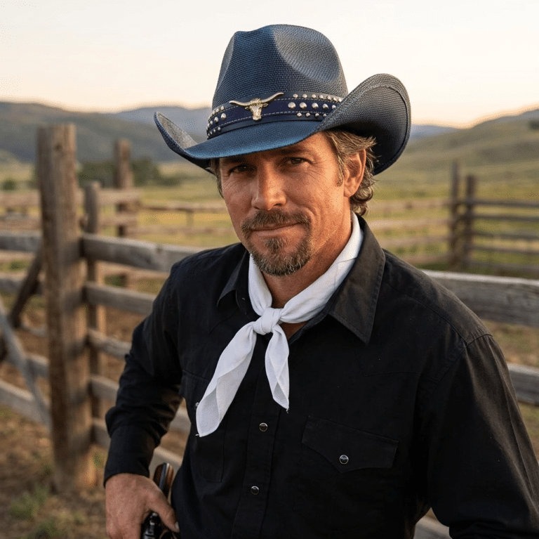Chapeau cowboy bleu bandeau clou et taureau (4)