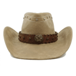 Chapeau cowboy cuir beige ruban cuire et étoile (2)