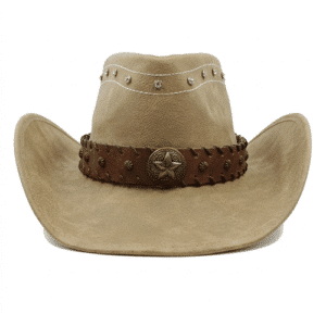 Chapeau cowboy cuir beige ruban cuire et étoile