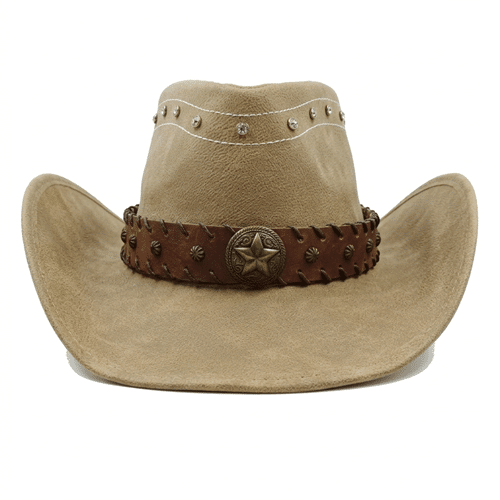 Chapeau cowboy cuir beige ruban cuire et étoile (2)