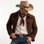 Chapeau cowboy cuir beige ruban cuire et étoile (3)