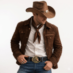 Chapeau cowboy cuir beige ruban taureau (1)