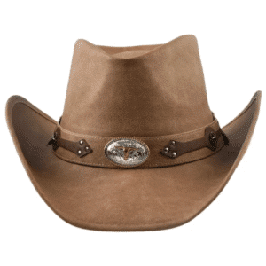 Chapeau cowboy cuir beige ruban taureau