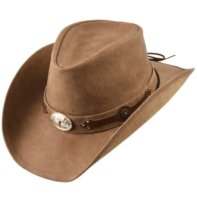 Chapeau cowboy cuir beige ruban taureau (3)