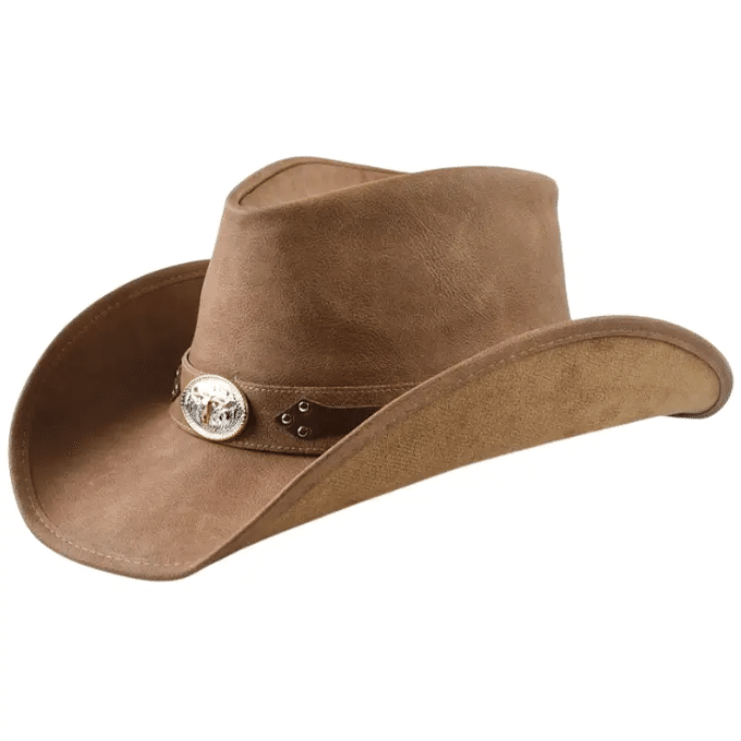 Chapeau cowboy cuir beige ruban taureau (4)