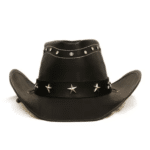 Chapeau cowboy cuir vegan noir à rivets et étoiles (2)