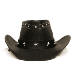 Chapeau cowboy femme noir en simili cuir avec rivets et étoiles