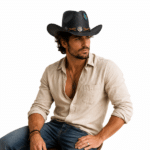 Chapeau cowboy effet paille motif cheval (2)