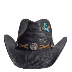 Chapeau cowboy effet paille motif cheval