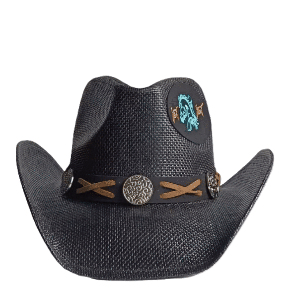 Chapeau cowboy effet paille motif cheval