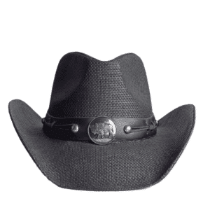 Chapeau cowboy effet paille noir bandeau bison
