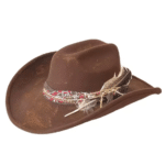 Chapeau cowboy effet vieilli ruban et plume (3)