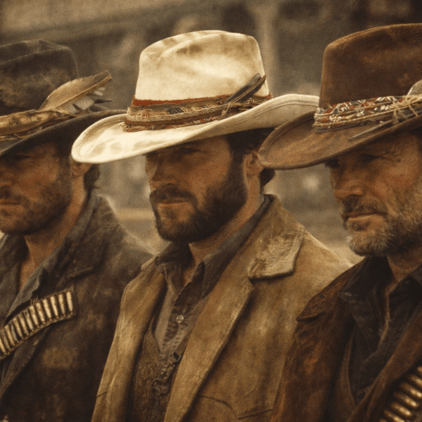 Chapeau cowboy effet vieilli ruban et plume