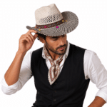 Chapeau cowboy homme effet paille motif damier