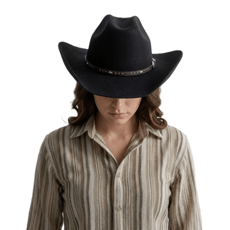 Chapeau cowboy femme marron en laine effet feutre bandeau clous