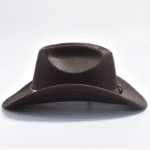 Chapeau cowboy femme marron simili cuir effet vieilli bandeau médaillons (4)
