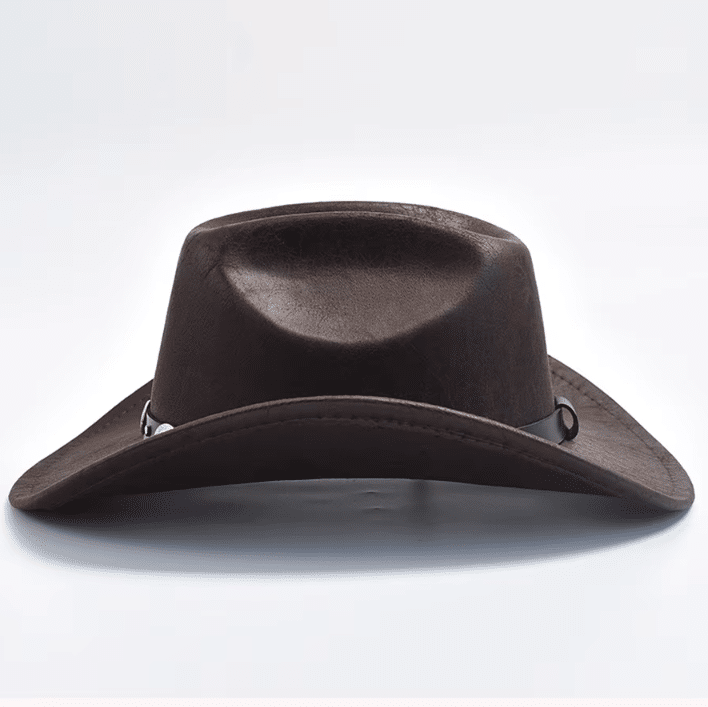 Chapeau cowboy femme marron simili cuir effet vieilli bandeau médaillons (4)