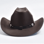 Chapeau cowboy femme marron simili cuir effet vieilli bandeau médaillons (5)