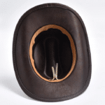Chapeau cowboy femme marron simili cuir effet vieilli bandeau médaillons (6)