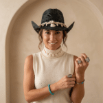Chapeau cowboy femme paille ajouré corde tressé coquillage