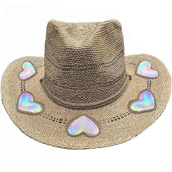 Chapeau cowboy femme paille motifs coeur (1)