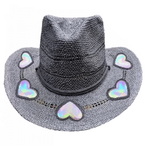 Chapeau cowboy femme paille motifs coeur