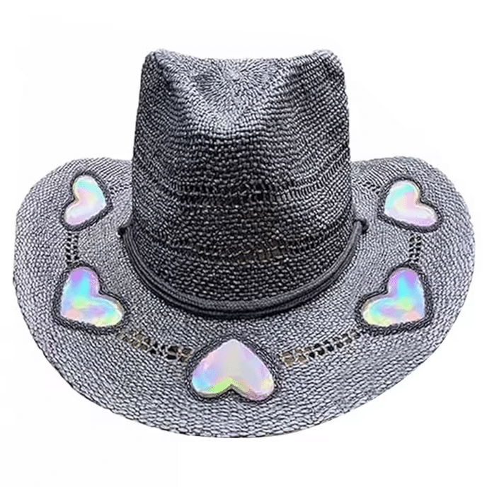 Chapeau cowboy femme paille motifs coeur (2)